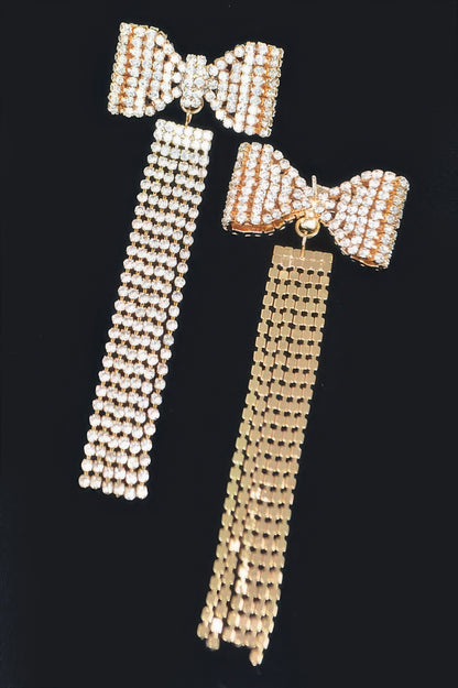 Rhinestone Bow Fringe Earring 