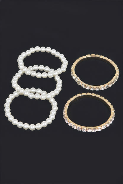 Faux Pearl Rhinestone Stretch Bracelet 