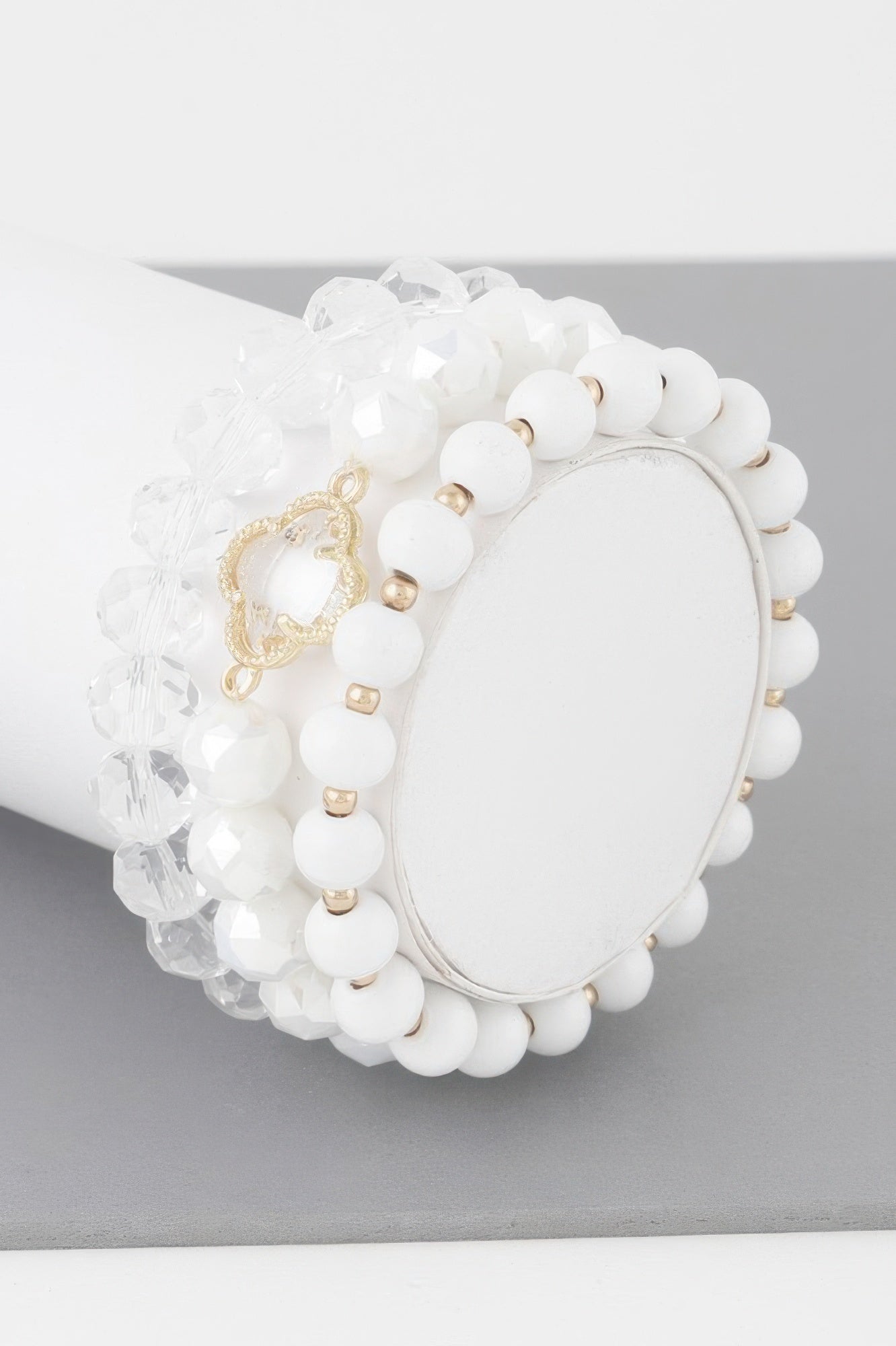 Triple Crystal Clover Bead Bracelet 