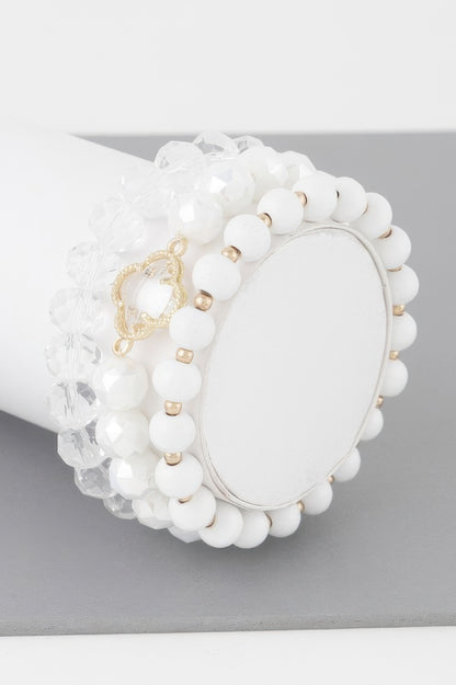 Triple Crystal Clover Bead Bracelet 
