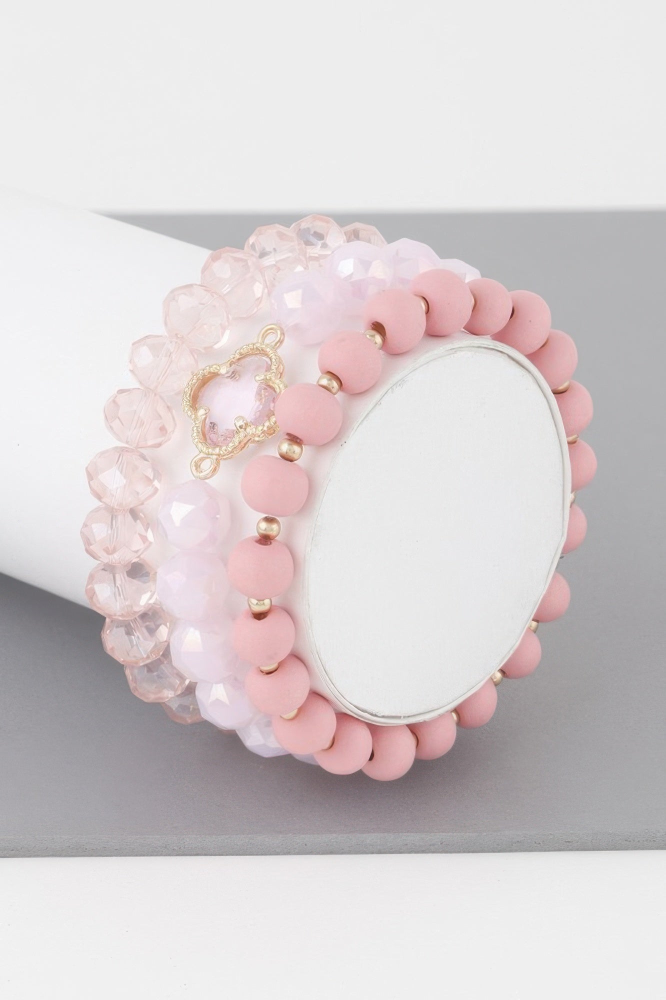 Triple Crystal Clover Bead Bracelet 