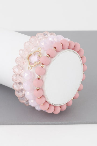 Triple Crystal Clover Bead Bracelet 