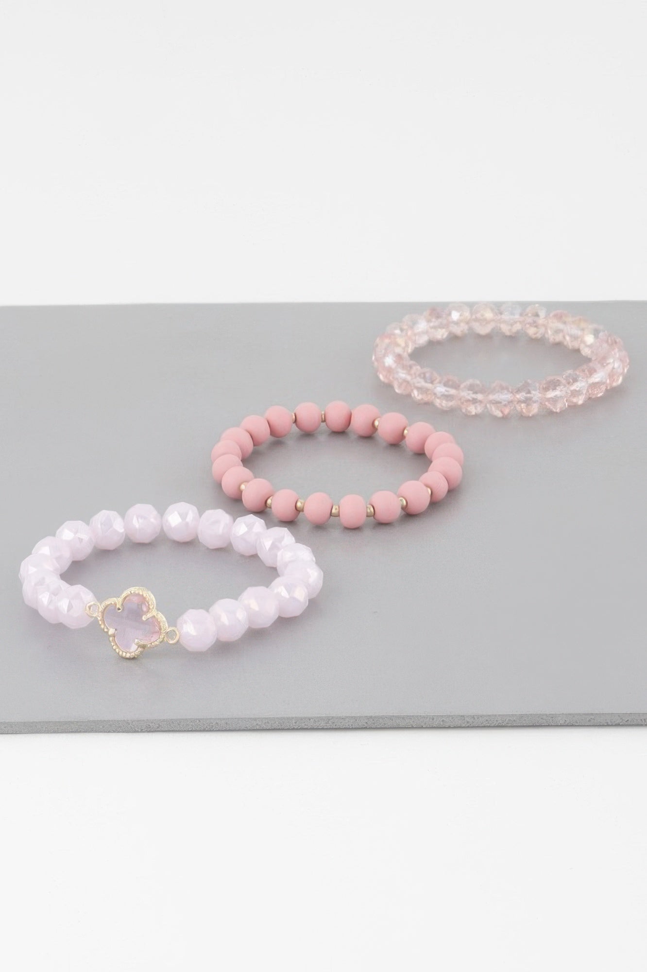Triple Crystal Clover Bead Bracelet 