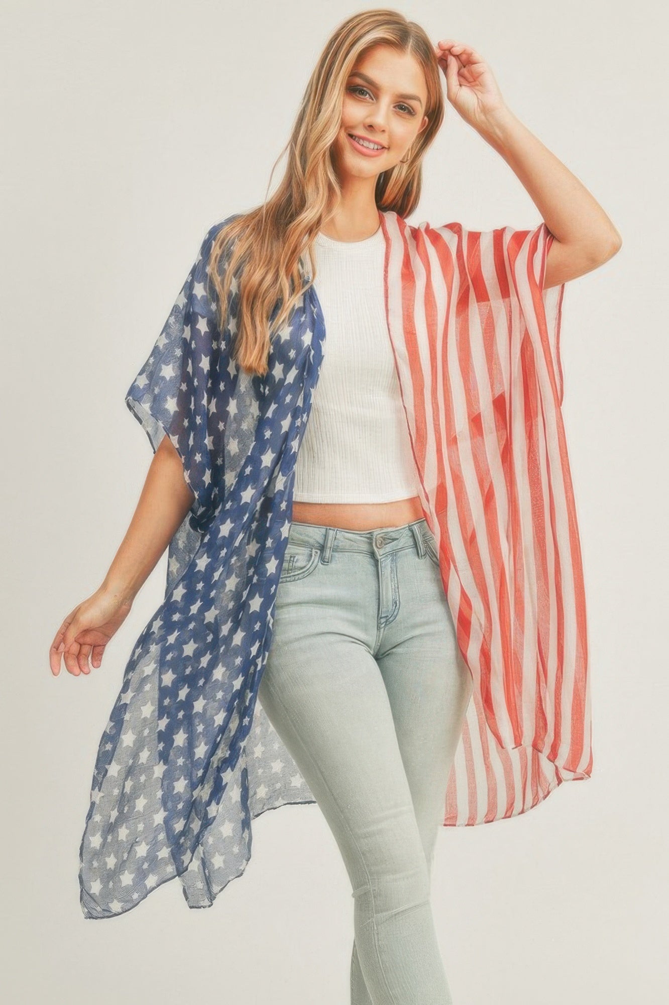 Half N Half American Flag Kimono 