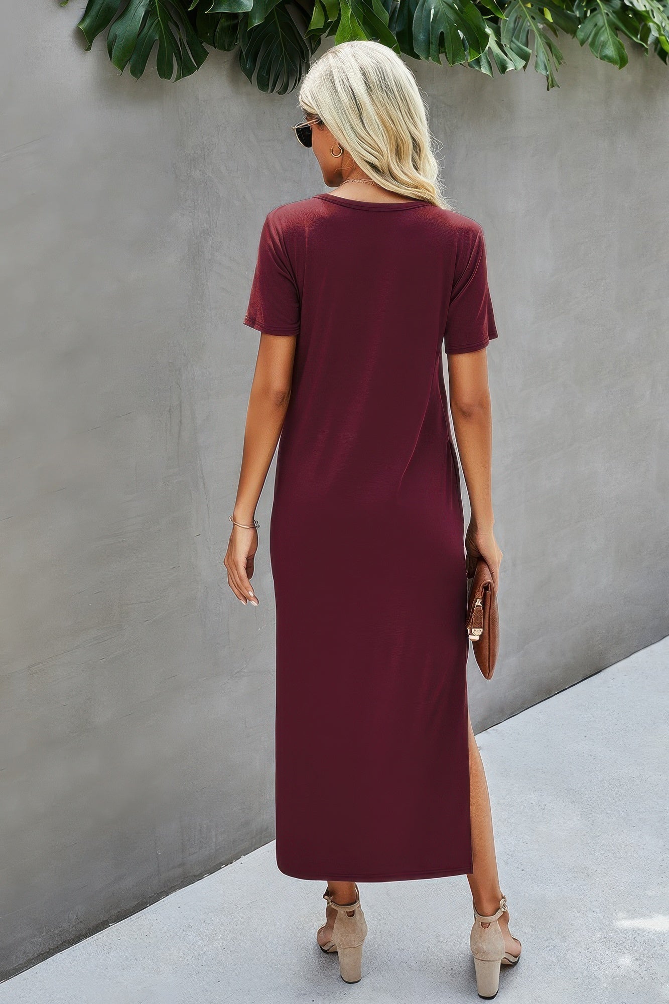 Scoop Neck Short Sleeve Side Split Dress
