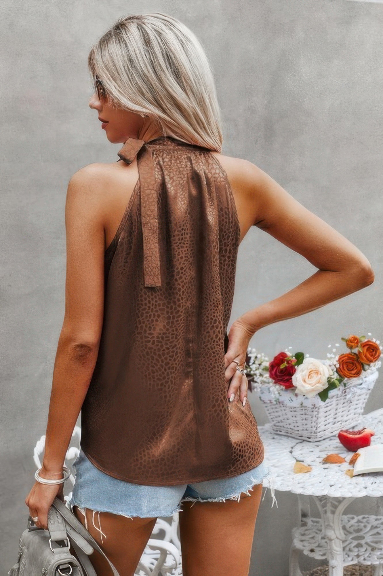 Satin Leopard Halter Tank Spaghetti Strap Cami Shi