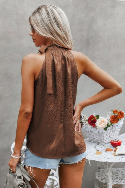 Satin Leopard Halter Tank Spaghetti Strap Cami Shi
