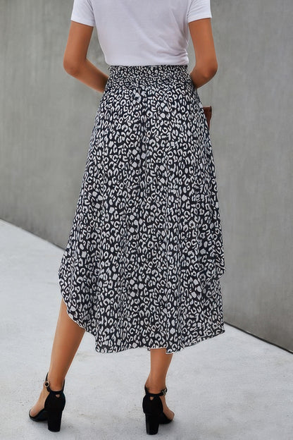 Shirred Waist Asymmetrical Hem Flared Skirt