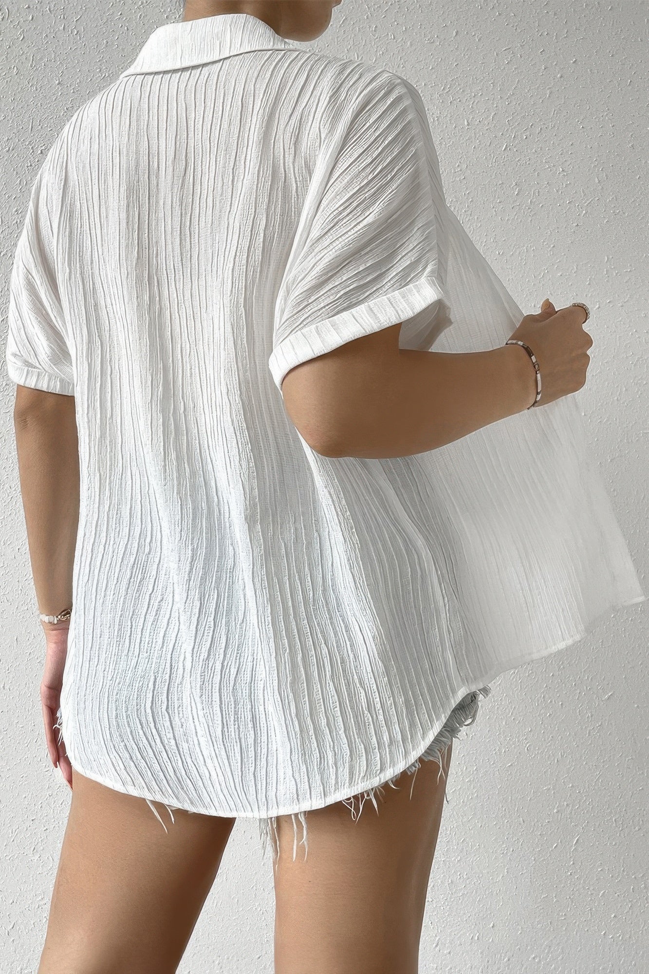 Button Down Lapel Pockets Loose Solid Shirt