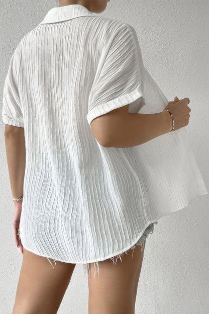 Button Down Lapel Pockets Loose Solid Shirt