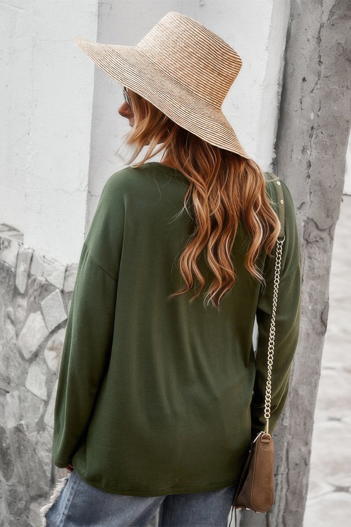 Round Neck Solid Button Top