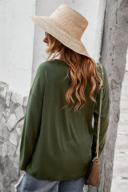 Round Neck Solid Button Top