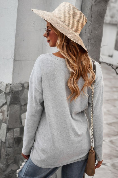 Round Neck Solid Button Top