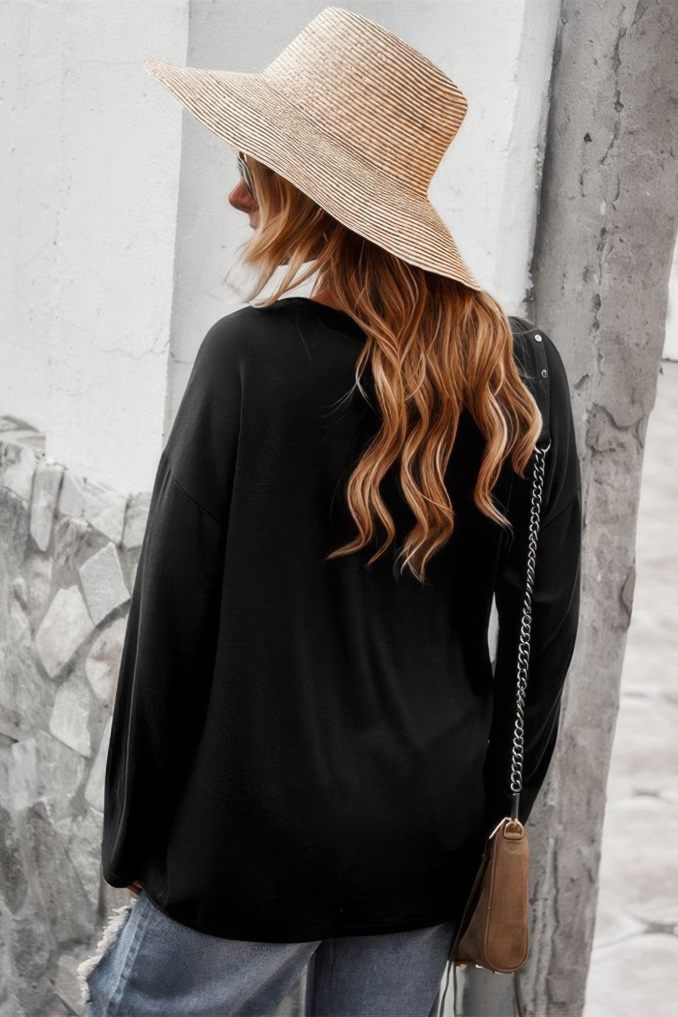 Round Neck Solid Button Top