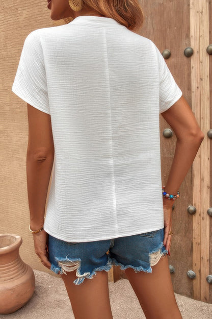 Solid V Neck Batwing Sleeve Loose Blouse