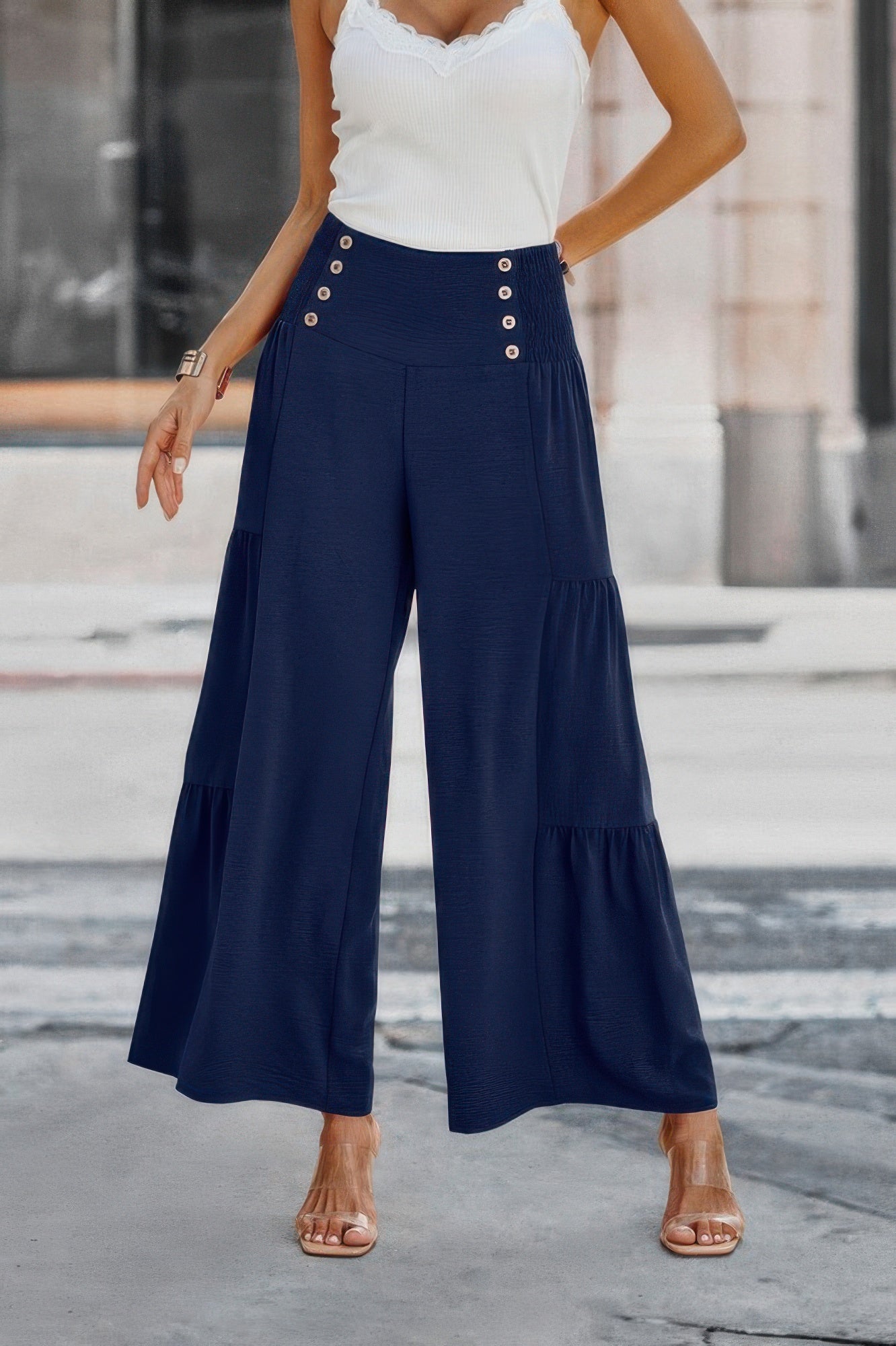 Elastic High Waist Wide Leg Long Palazzo Pants