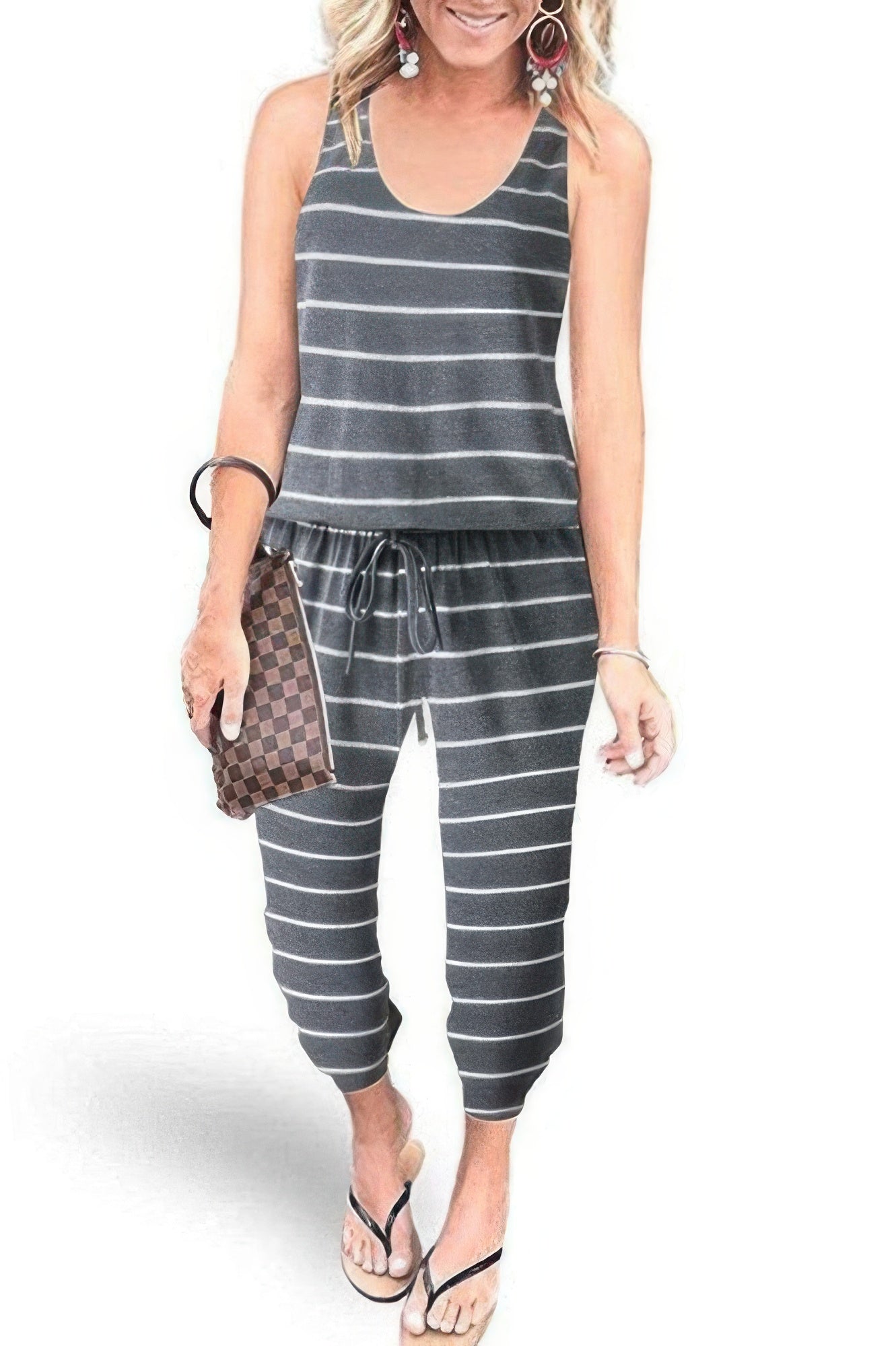 Sleeveless Drawstring Square Neck Fit Jumpsuit