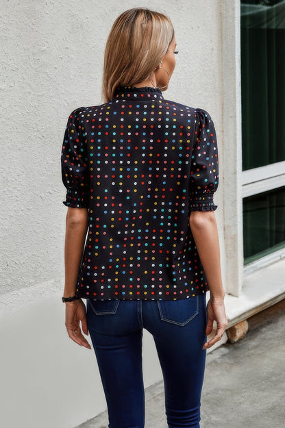 Polka Dot Print Puff Sleeve Loose Shirt