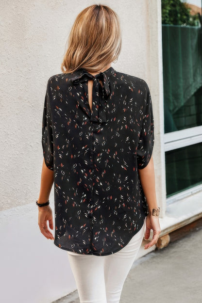 Leopard Print Open Back Knot Drop Shoulder Top