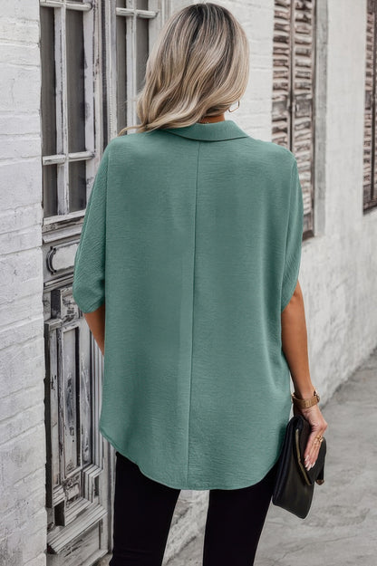 Solid Front Open Button Loose Fit Blouse