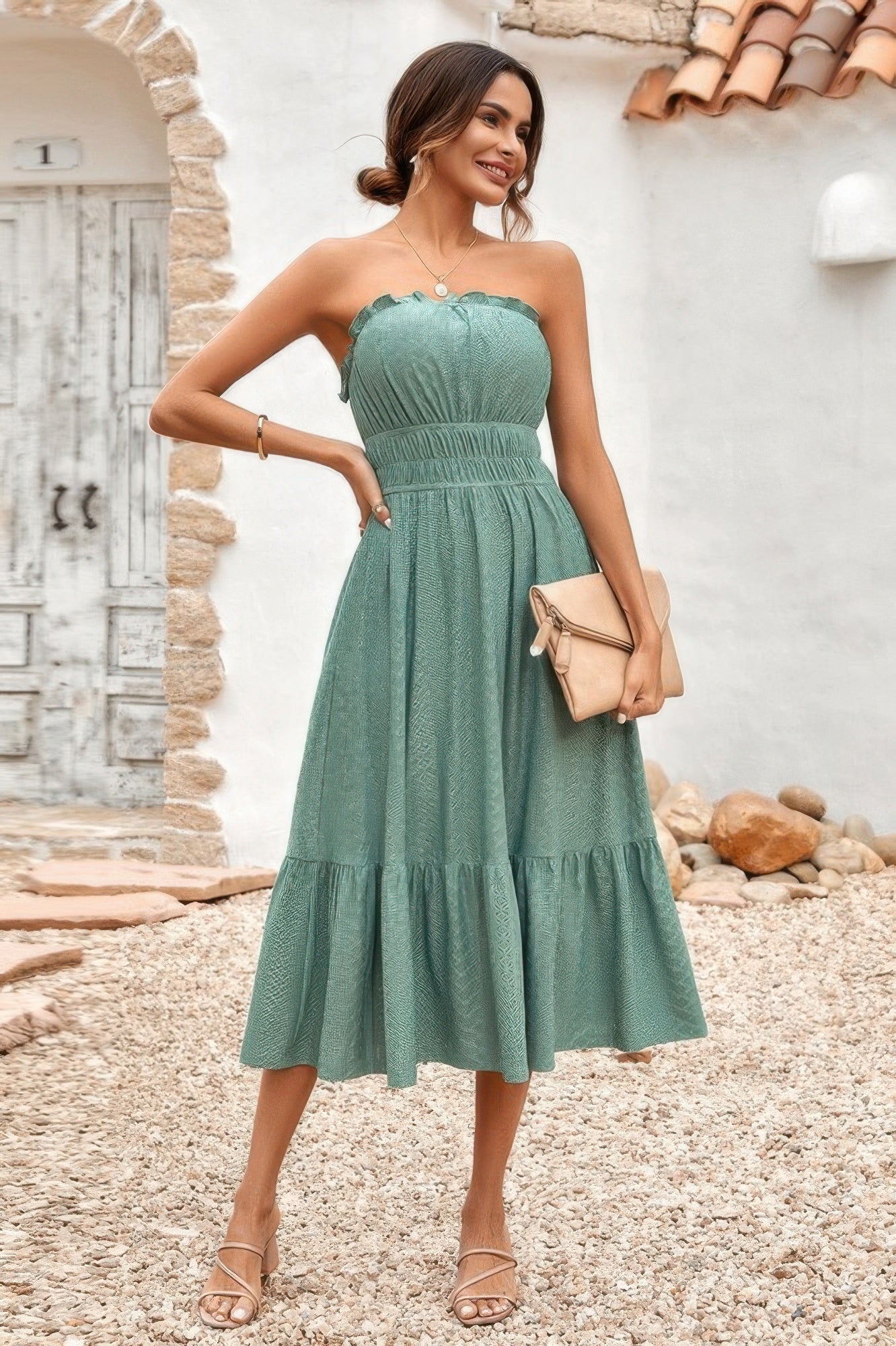 Off Shoulder Lace Trim Strapless Tube A Line Dress