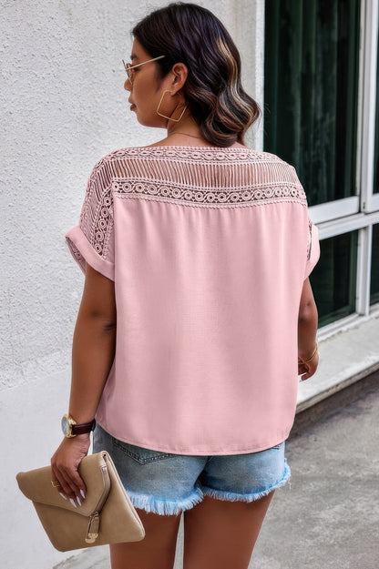 Lace Plus Pattern Printed Batwing Sleeve Blouse
