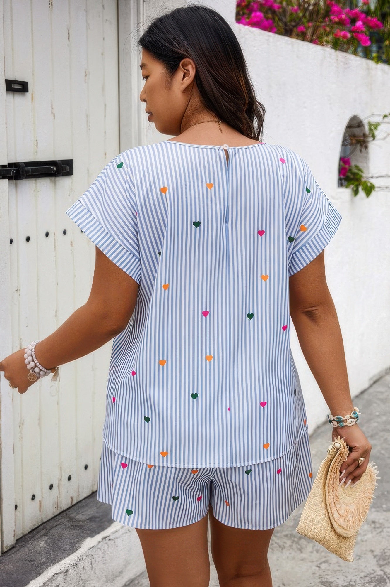 Heart Print Plus Size Two Pieces Strip Loose Sets