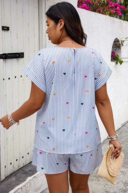 Heart Print Plus Size Two Pieces Strip Loose Sets