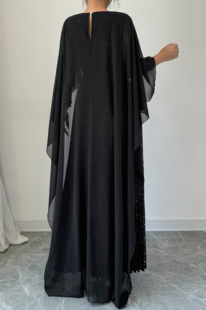 Elegant Sequin Satin Knit Pleated Long Dress