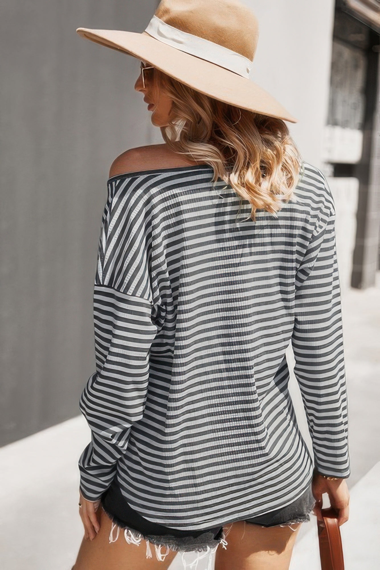 V Neck Short Sleeve Striped Tunic Shirt