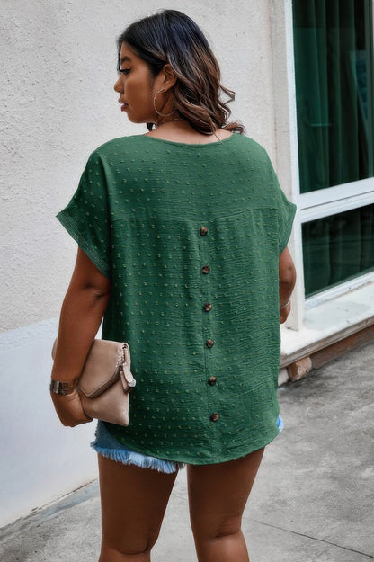 Plus Size Swiss Dot Solid Round Neck Loose Shirt