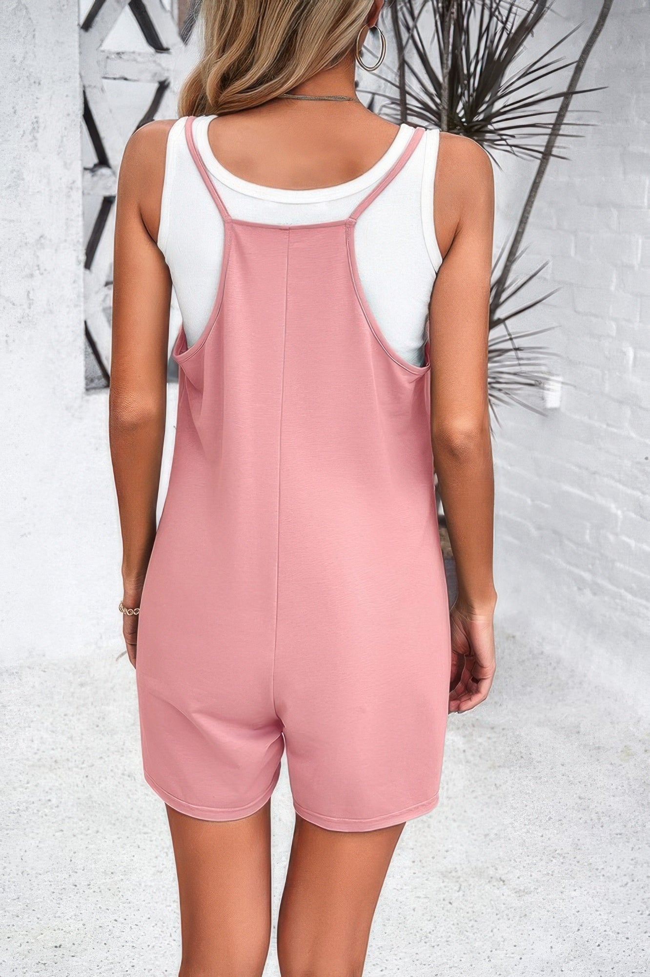 Scoop Neck Spaghetti Straps Loose Fit Solid Romper