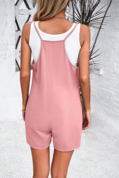 Scoop Neck Spaghetti Straps Loose Fit Solid Romper