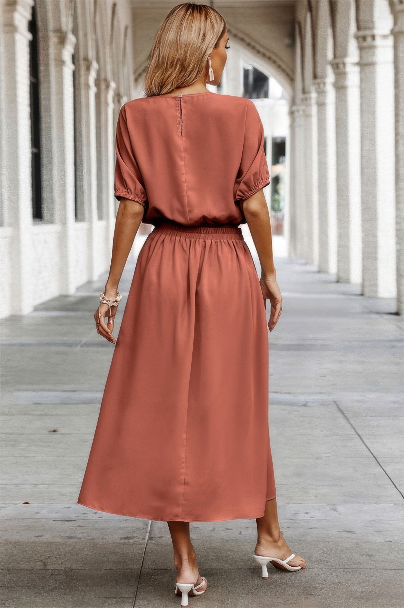 Two Pieces Solid Color Loose Puff Sleeve Pleated Shirt