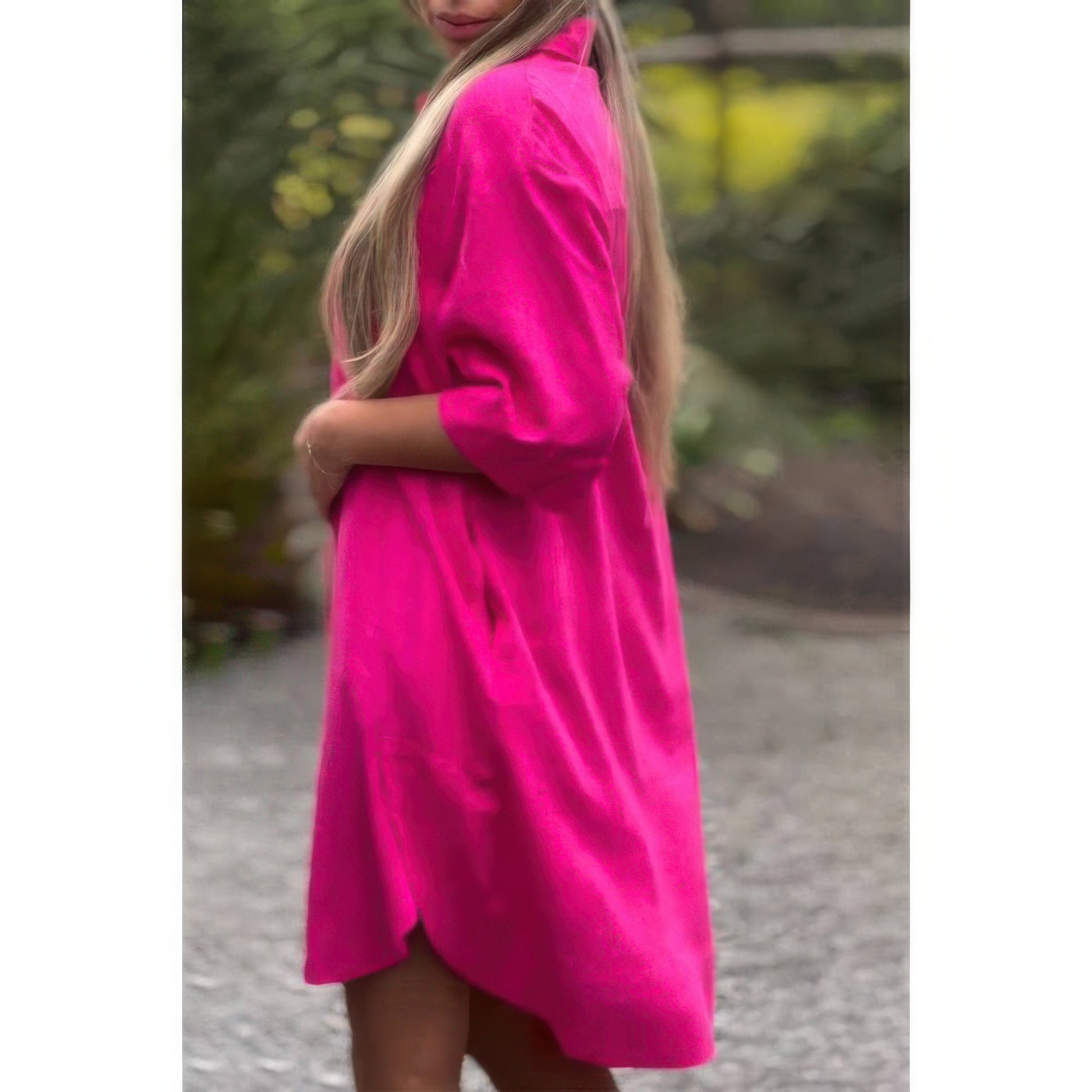 Plus A Line Button Loose Fit Pockets Solid Dress