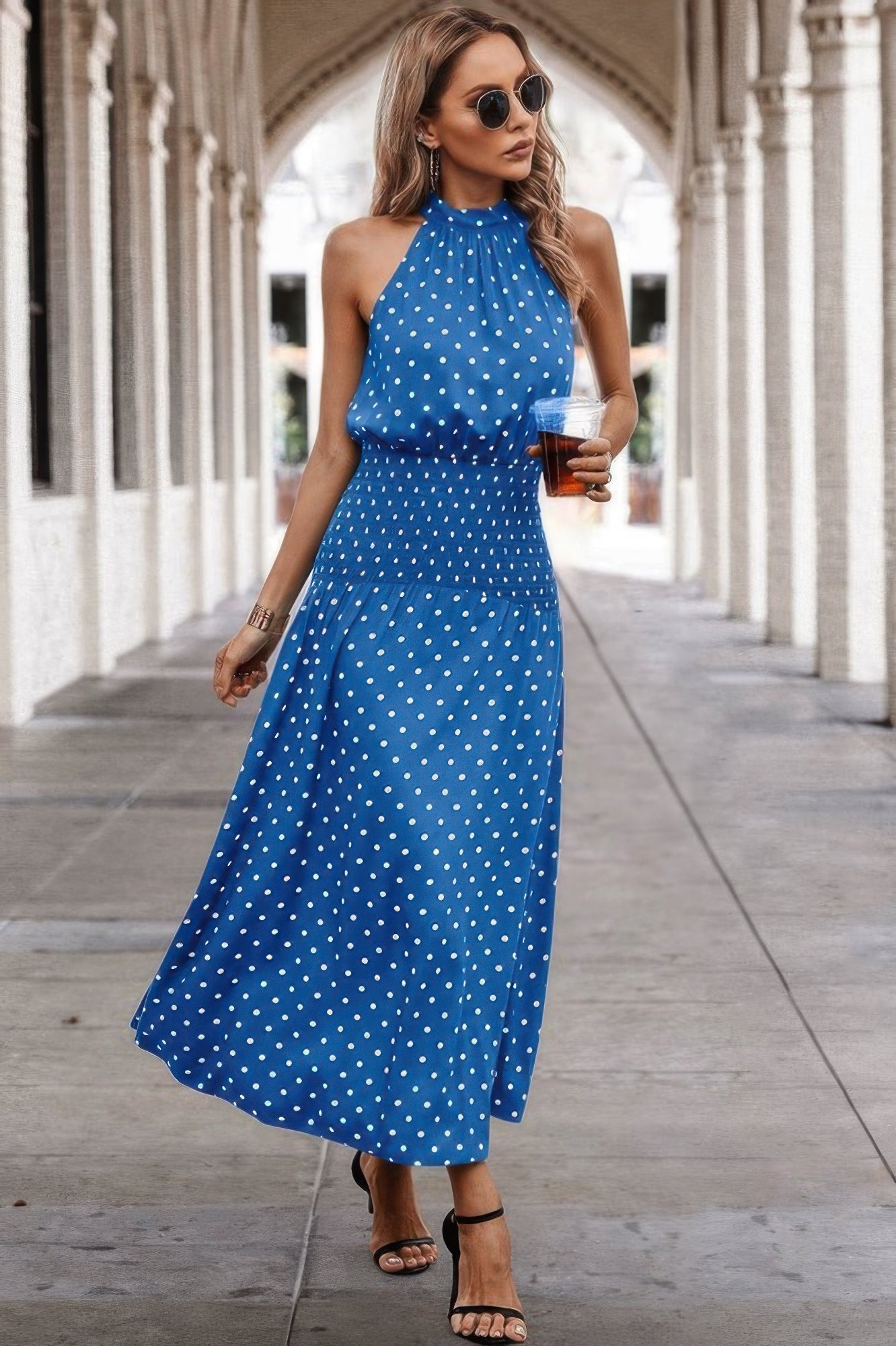 Off Shoulder Dot Print Fit Ruffle Full Dress