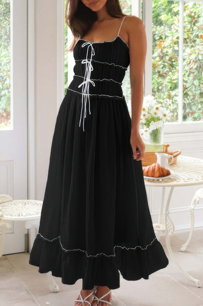 Off Shoulder Knot Pleated Ruffle Hem Dress