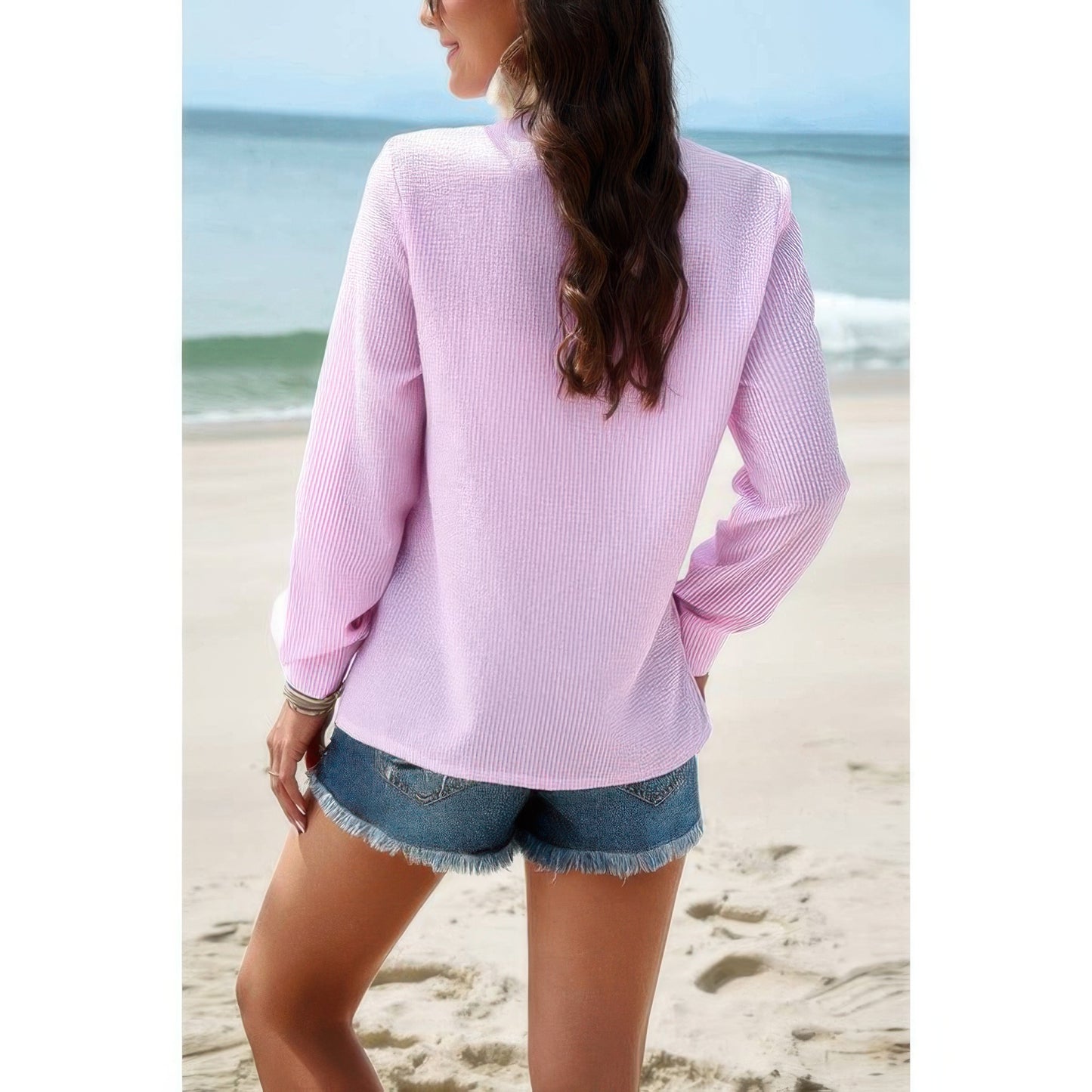 Colorblock Guipure Lace Insert Button Front Shirt