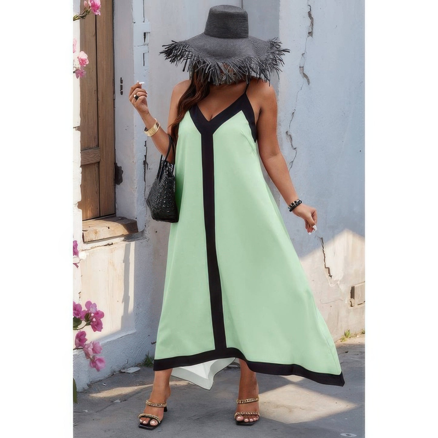 Plus Colorblock Spaghetti Strap A Line Dress