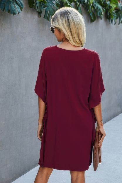 Solid Batwing Short Sleeve Sleeve Tunic Dress