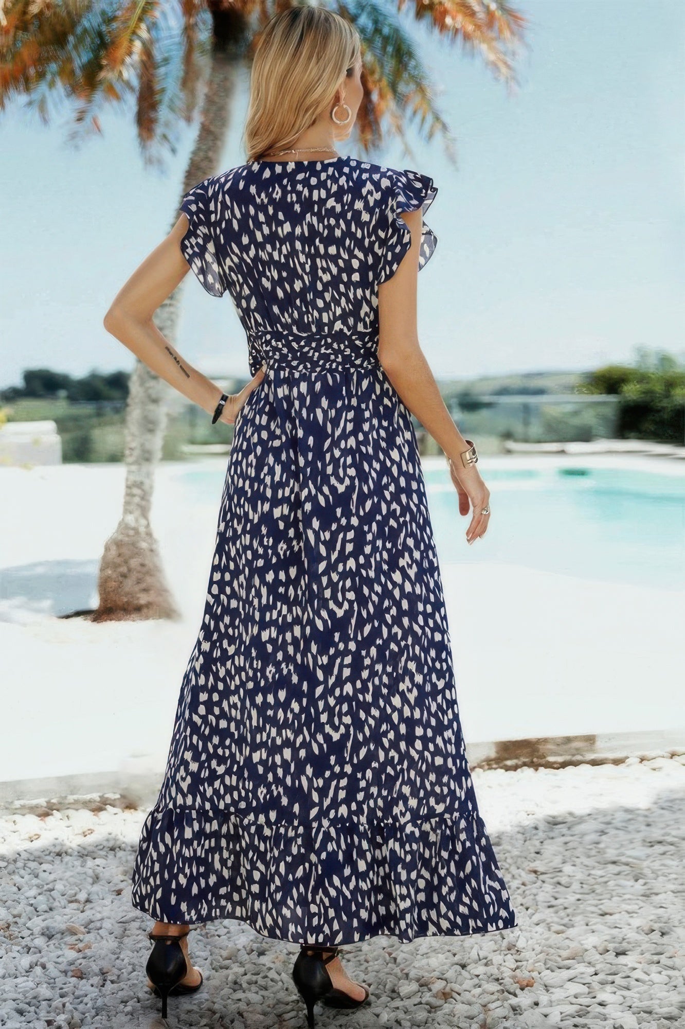 Boho V Neck Wrap Ruffled A Line Long Dress