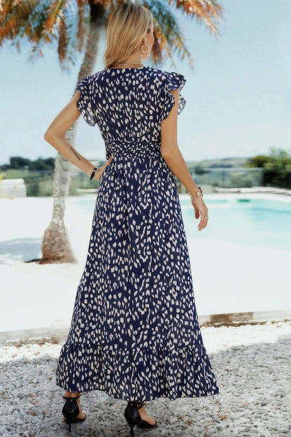 Boho V Neck Wrap Ruffled A Line Long Dress