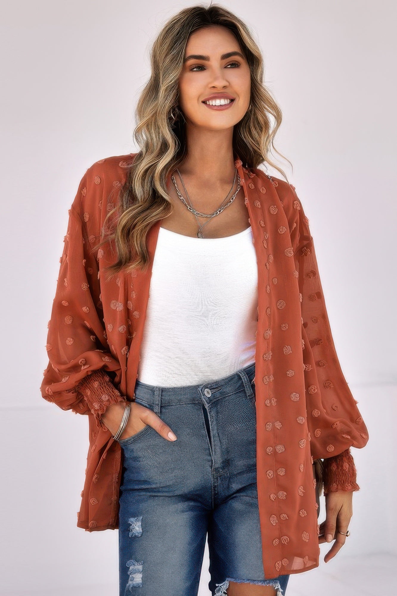 Front Open Dot Casual Light Top