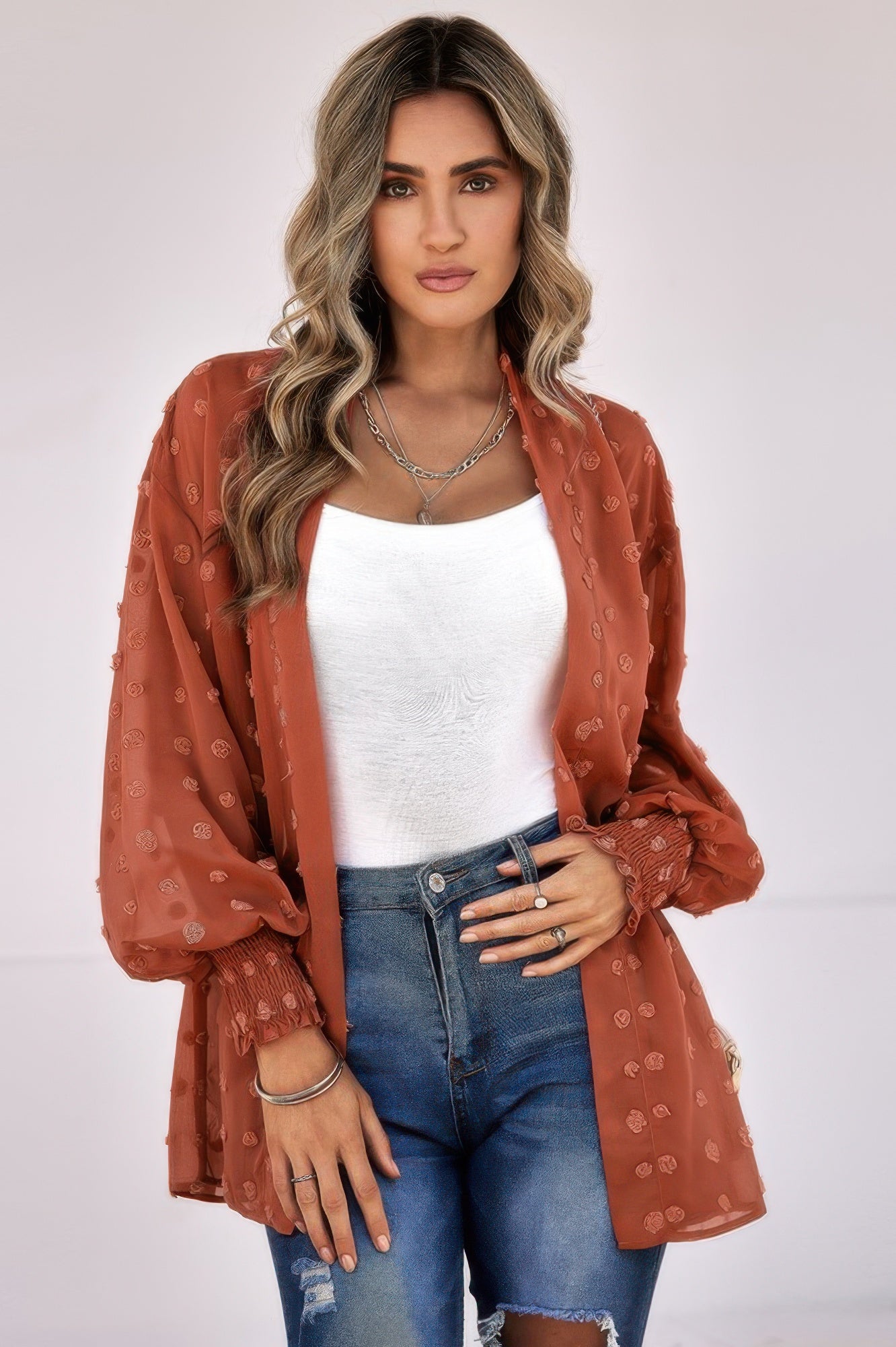 Front Open Dot Casual Light Top