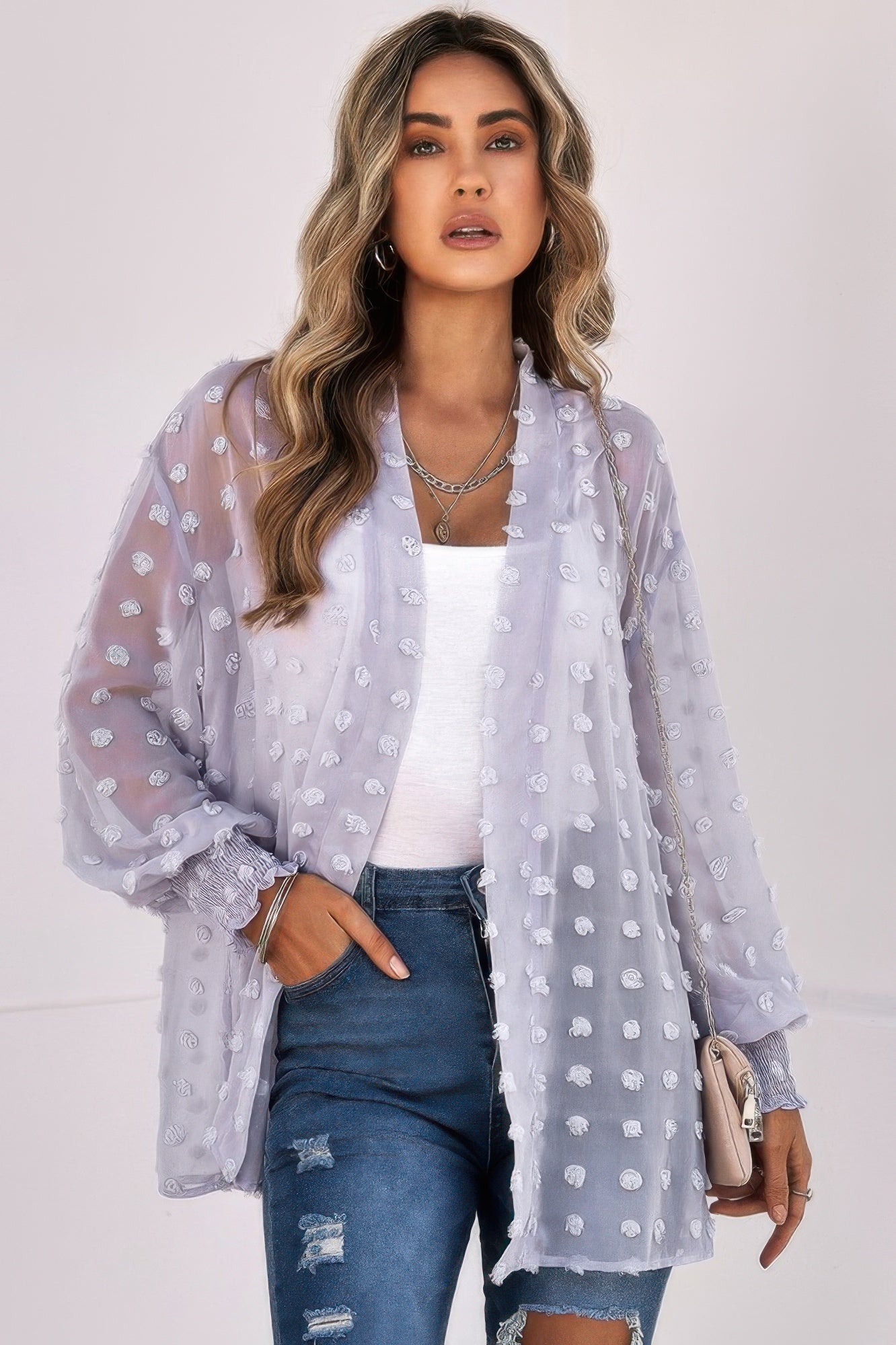 Front Open Dot Casual Light Top
