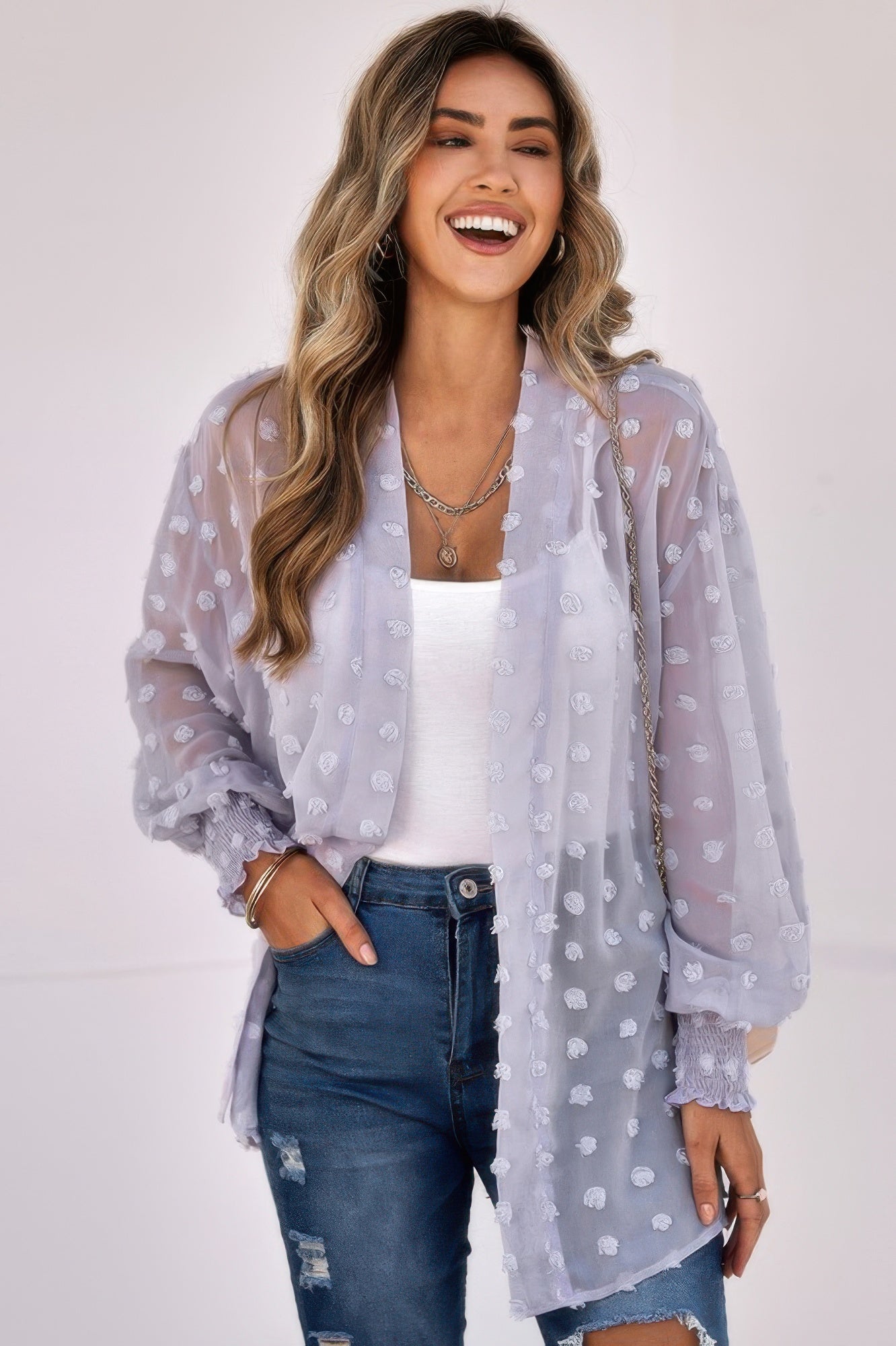 Front Open Dot Casual Light Top