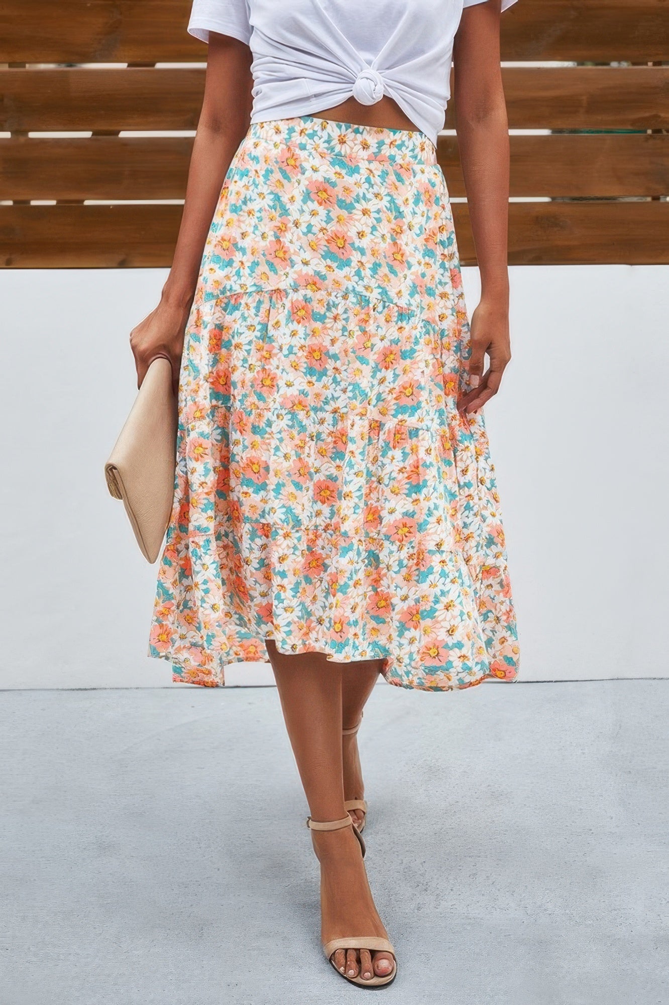 Floral Print High Waist Skirt A Line Long Skirt