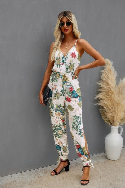 Sleeveless Floral Print Knot Side Cami Jumpsuit