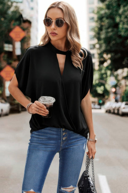 Solid Cut Out Drop Shoulder Loose Shirt