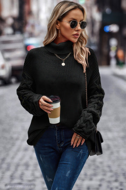 Solid Knit Long Sleeve Turtleneck Loose Sweater